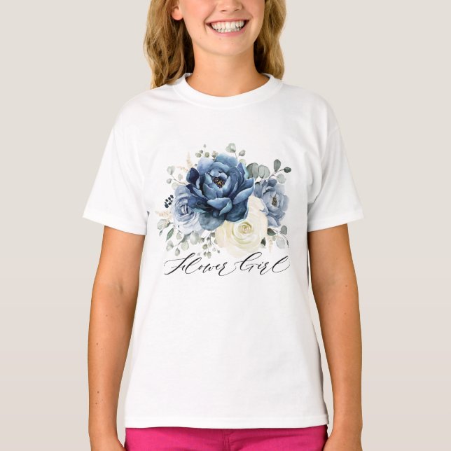 Camiseta Dusty Blue Marinho Champanhe Ivory Floral (Frente)