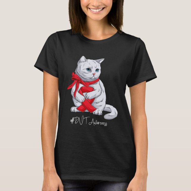 Camiseta DVT Awareness Month Red Ribbon Cat (Frente)