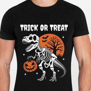 Camiseta Dynosaur Skeleton Trick ou Treine Dia de as Bruxas