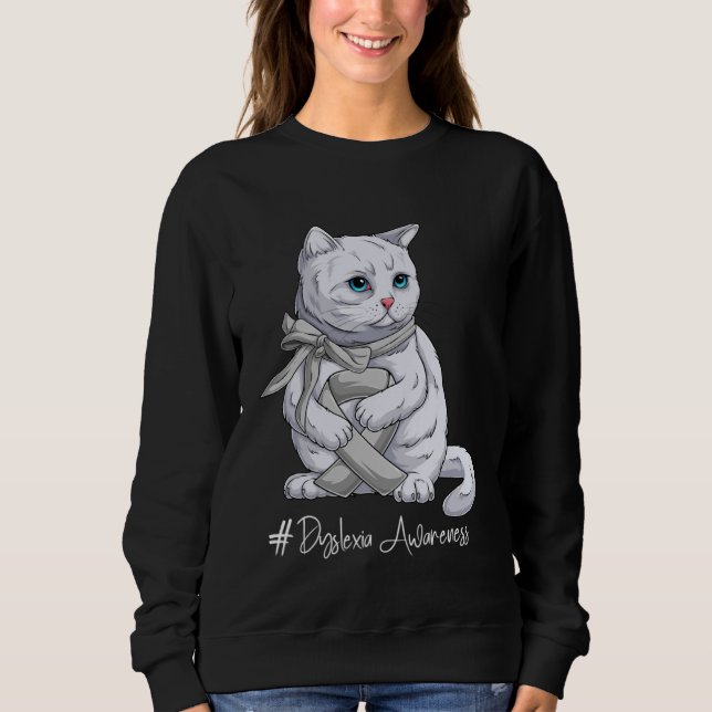 Camiseta Dyslexia Awareness Month Silver Ribbon Cat (Frente)