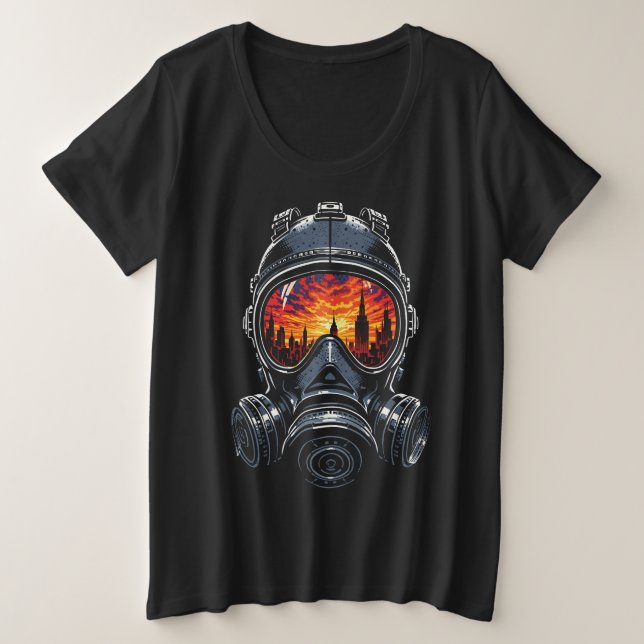 Camiseta Dystopian Mask Urban Sunset Reflection (Frente do Design)