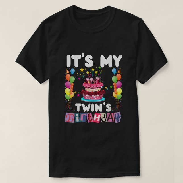 Camiseta É a família de aniversário dos meus gêmeos. (Frente do Design)