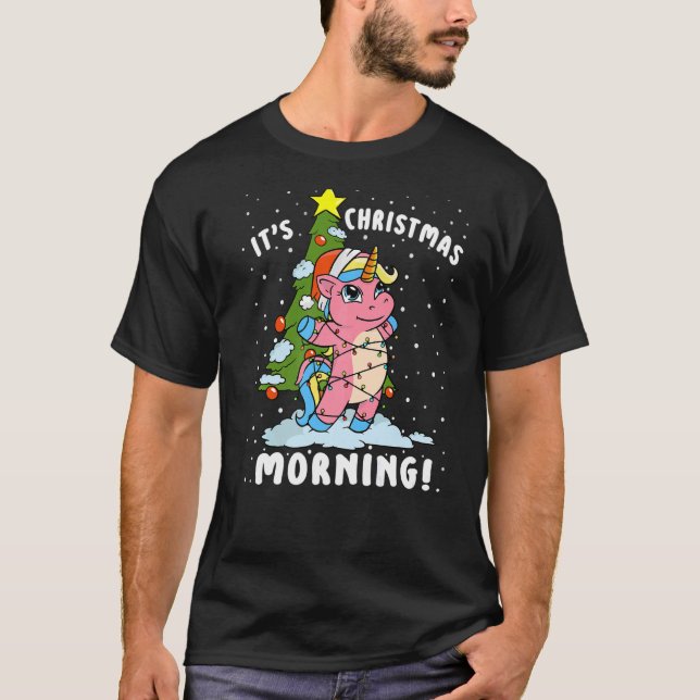 Camiseta É a Manhã de Natal Meninas Unicorn, Natal Tre (Frente)