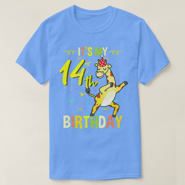 Camiseta É A Minha 14 de Aniversário A Dabbing Giraffe (Frente do Design)