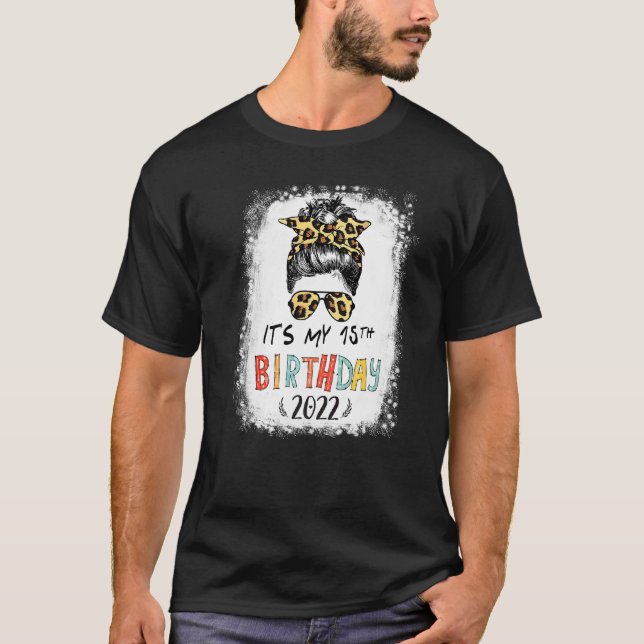 Camiseta É a minha 15 de Aniversário Garota Leopardo Mensag (Frente)