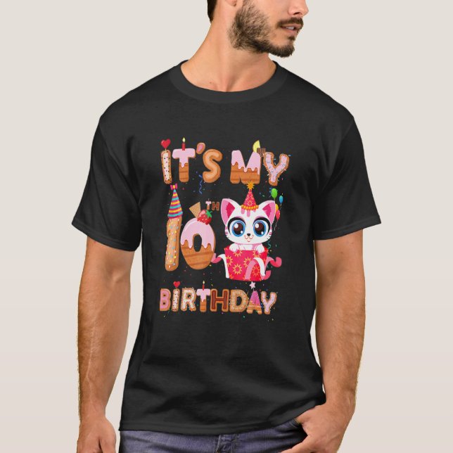 Camiseta É A Minha Gata De Aniversário De 10H Aniversário D (Frente)