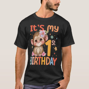 Camiseta É a minha primeiro aniversario Garota Bebê Macaco 