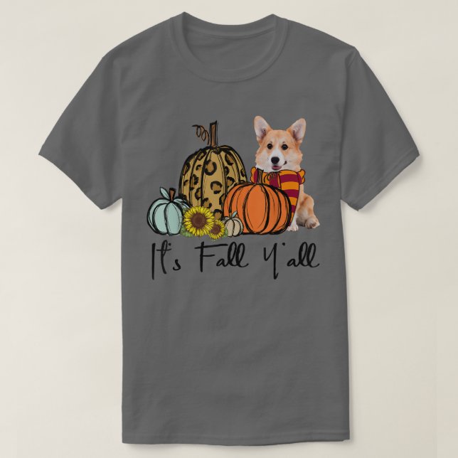 Camiseta É a Queda de "Corgi Leopard Pumpkin Sunflower574" (Frente do Design)