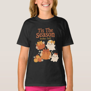 Camiseta É a Temporada Boho Outono Fantasmas Abóboras Arcos