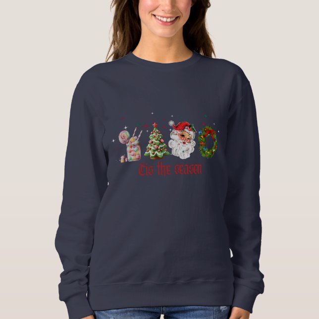 Camiseta É a Temporada de Natal | Retro Santa & Doce  (Frente)
