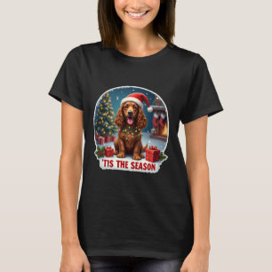 Camiseta É a Temporada Field Spaniel Cachorro Feliz Natal M