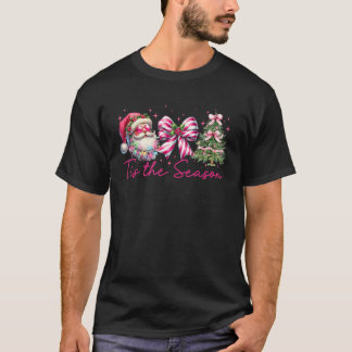 Camiseta É a Temporada Papai Noel Coquete Laço Doce Rosa