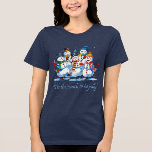 Camiseta É a Temporada para Dançar Alegres Bonecos de Neve