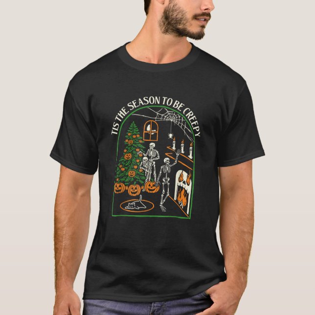 Camiseta É a Temporada para ser Esqueleto Sinistro e Assust (Frente)
