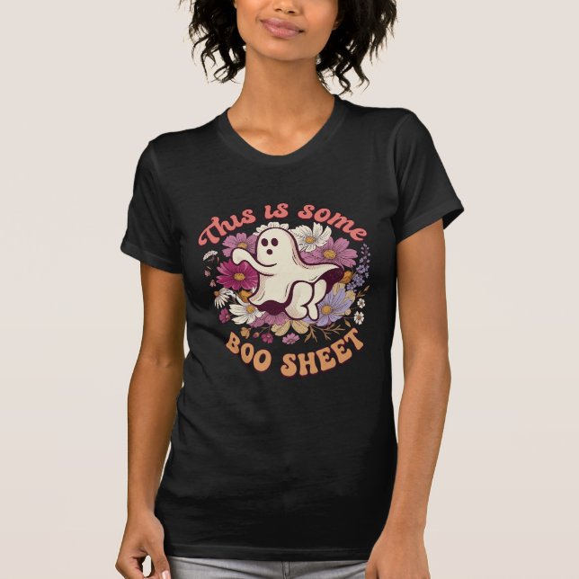 Camiseta É Alguma Folha de Boo Fantasma Flores Retro_1 (Frente)
