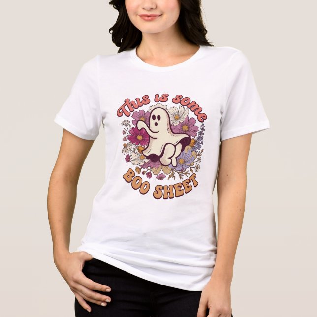 Camiseta É Alguma Folha de Boo Fantasma Flores Retro_1 (Frente)