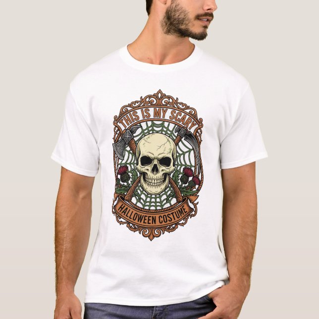 Camiseta É Aranha Teia de Aranha de Crânio de Fantasia de H (Frente)