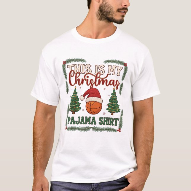 Camiseta É Basquete de Pijama de Natal Árvores de Chapéu de (Frente)