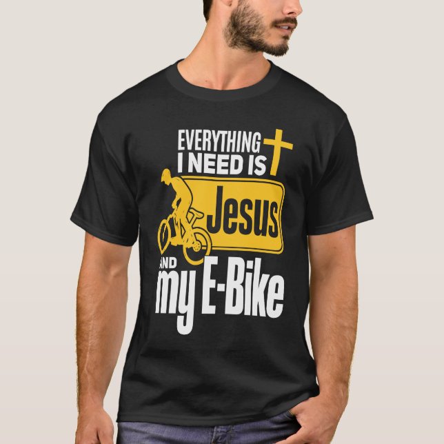 Camiseta E Biker Jesus  Jesus and E Biking Religious EBiker (Frente)
