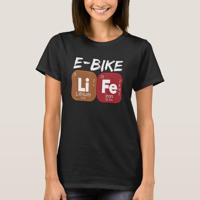 Camiseta E Bikes Elétricos de Mesa Periódicos de Vida da Bi (Frente)