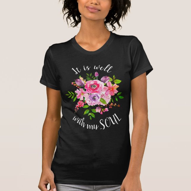 Camiseta É Bom Com A Alma Rosa, Inspiração Floral (Frente)