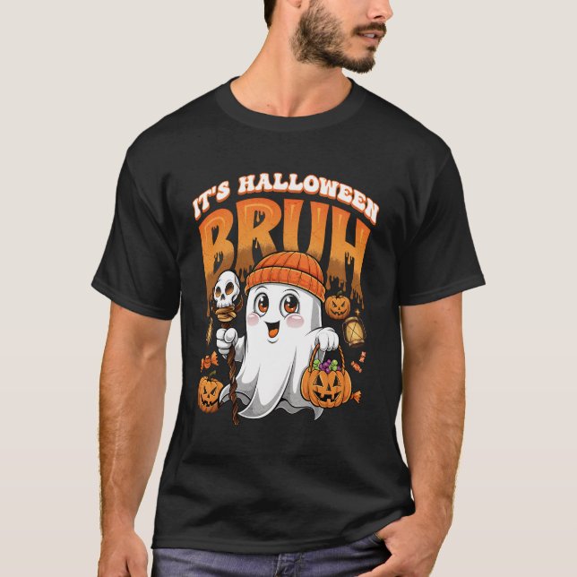 Camiseta É Bruh Cute Ghost Candy Pumpkin Jack O (Frente)