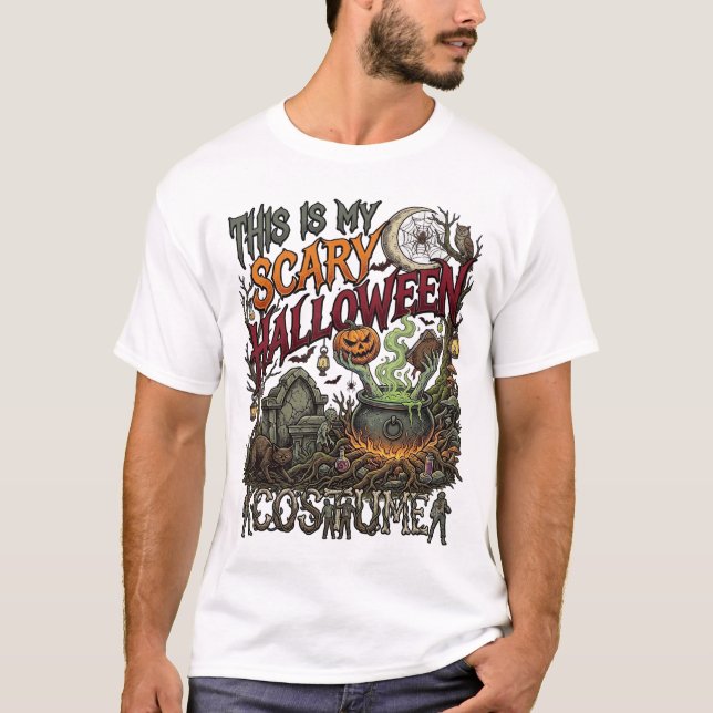 Camiseta É Cauldron Pumpkin Cat_1 de Fantasia Assustadora d (Frente)