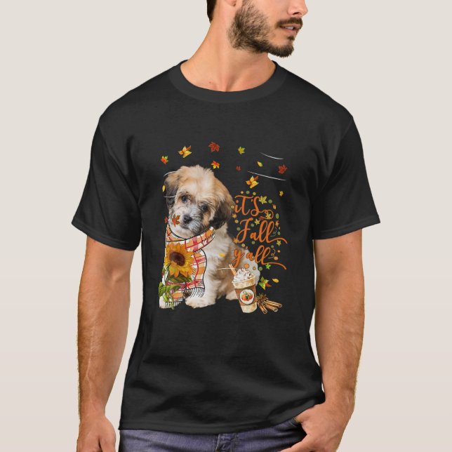 Camiseta É Dia de Ação de Graças de Cachorro Todo Shichon (Frente)