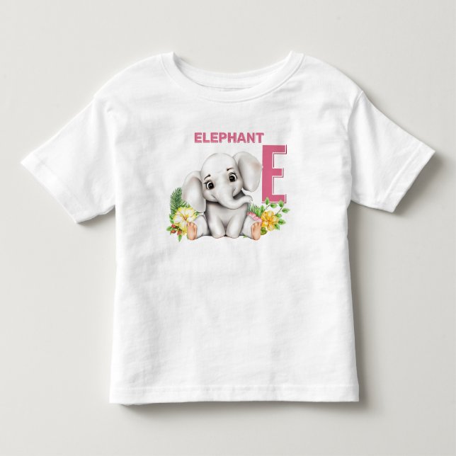 Camiseta E é para Elefante Alfabeto Crianças (Frente)