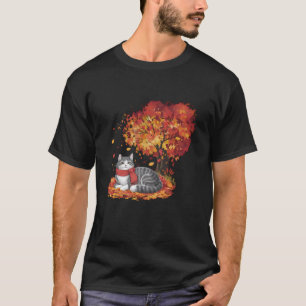 Camiseta É Fall Y, Gato e Folhas de outono