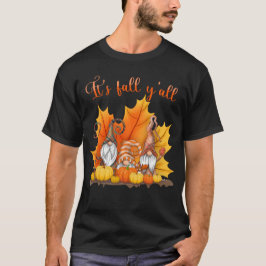 Camiseta É Fall Y'all Cute Gnomos Pumpkin Autumn Leaves
