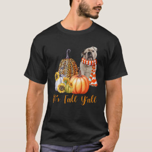 Camiseta É Fall Y'all English Bulldog Leopard Pumpkin Fa