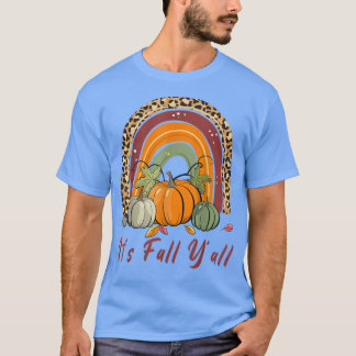 Camiseta É Fall Yall Leopard Rainbow Pumpkin Outono Inferno