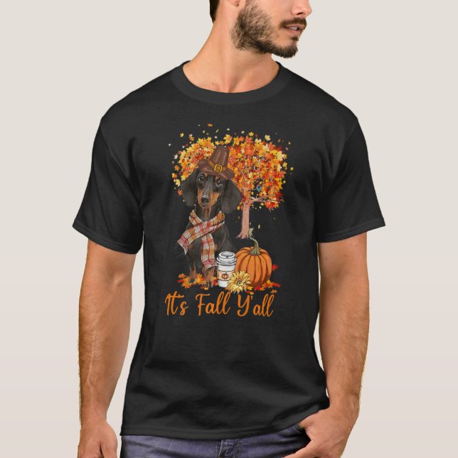 Camiseta É Fall Y'all Maple Dachshund Dog Leaf Fall Autu (Frente)