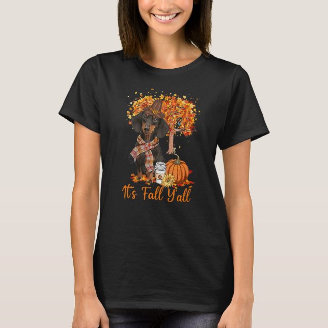 Camiseta É Fall Y'all Maple Dachshund Dog Leaf Fall Autu (Frente)