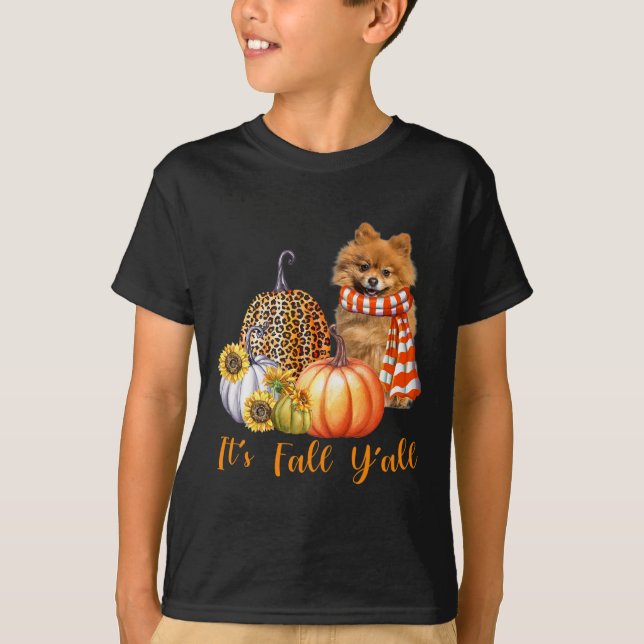 Camiseta É Fall Y'all Pomeranian Dog Leopard Pumpkin Fal (Frente)
