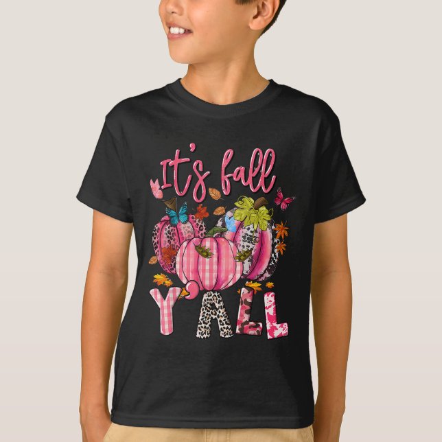 Camiseta É Fall Y'all Pumpkins Nk Ribbon Breast Cancer A (Frente)