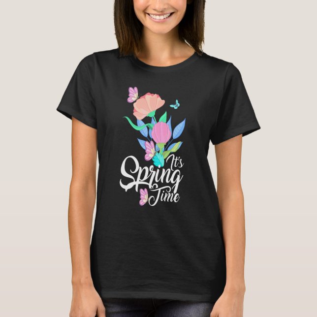 Camiseta É Flores de Primavera e Borboletas Fa (Frente)