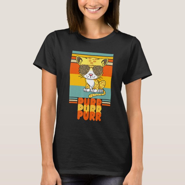 Camiseta E Gato Leopardo Com Óculos De Sol Ronronando Retro (Frente)