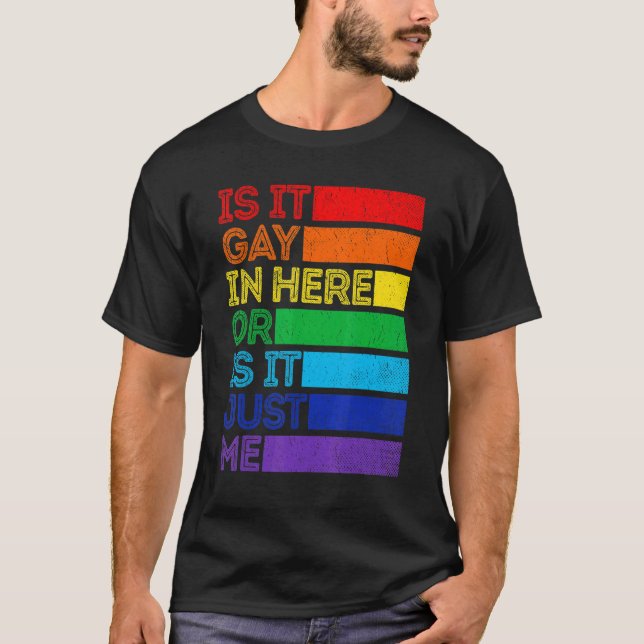 Camiseta É Gay Aqui, Orgulho Mês Lgbt Gay Lésbica? (Frente)