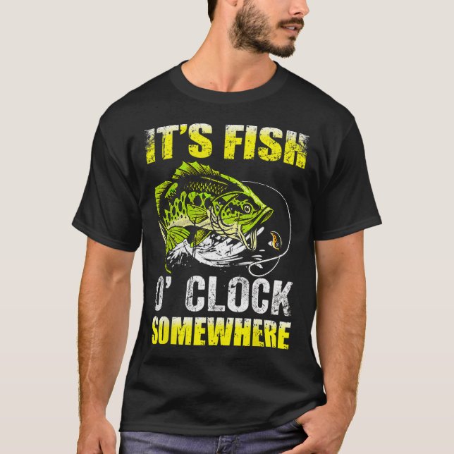 Camiseta É Hora de Pescar em Algum Lugar Piada de Pesca (Frente)
