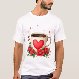 Camiseta É Hora Do Café Com Caneca E Corações Vermelhos