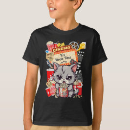 Camiseta É hora do filme com gato de pipoca