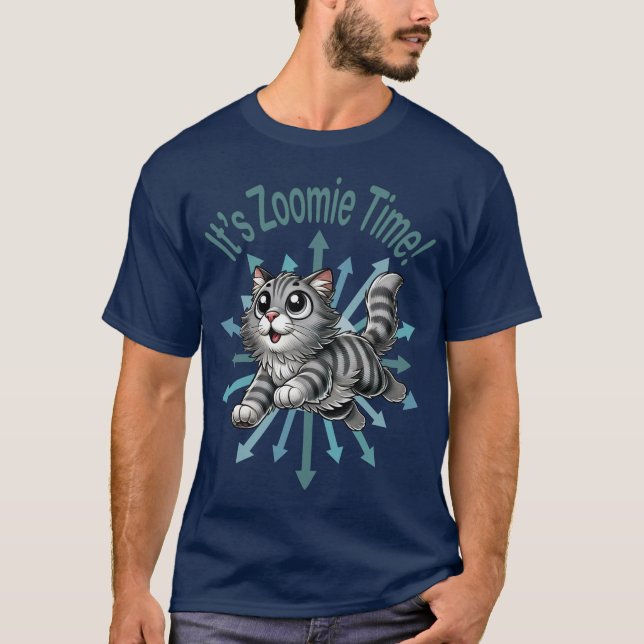 Camiseta É hora do Zoomie Gato Malhado Cinza (Frente)