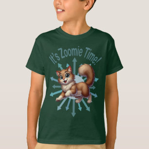Camiseta É hora do Zoomie Gato Marrom e Branco Fofo