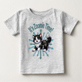 Camiseta É hora do Zoomie Gato Preto e Branco Fofo