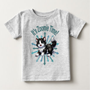 Camiseta É hora do Zoomie Gato Preto e Branco Fofo