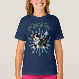 Camiseta É hora do Zoomie Gato Preto e Branco Fofo