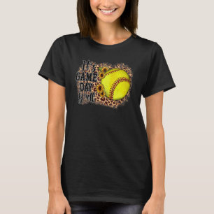 Camiseta É Jogo Dia de Jogo Yall Leopard Sunflower Softball