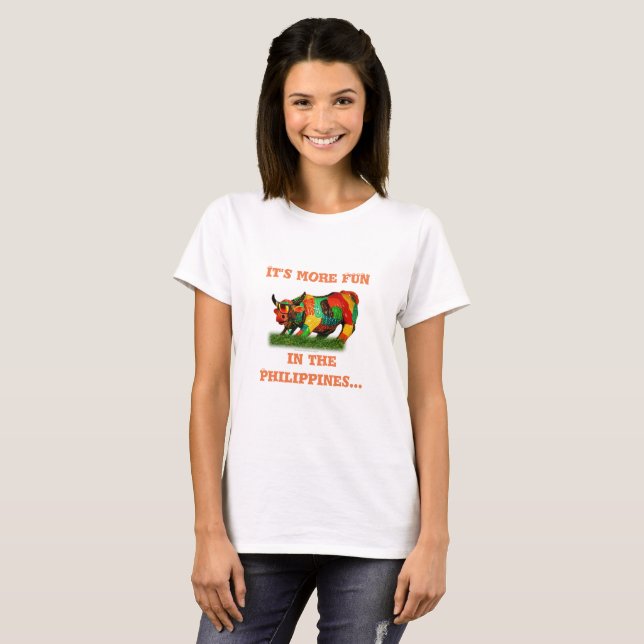 Camiseta É mais DIVERTIMENTO nas Filipinas, búfalo-da-índia (Frente Completa)